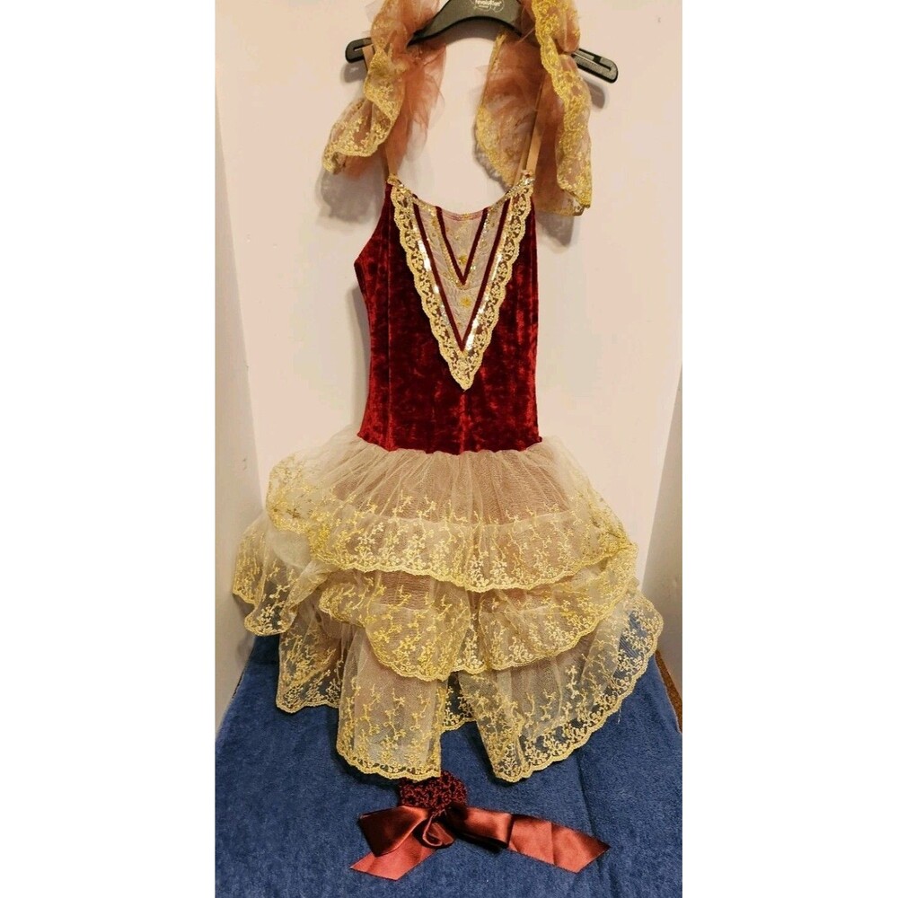 Revolution Kids Girls Size SA Dance Costume Jazz Tap Lyrical Wine & Gold